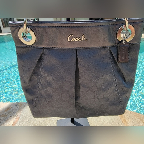 Coach Ashley Medium Jacquard Fabric Signature "C" Charcoal Crossbody Bag - Picture 3 of 16